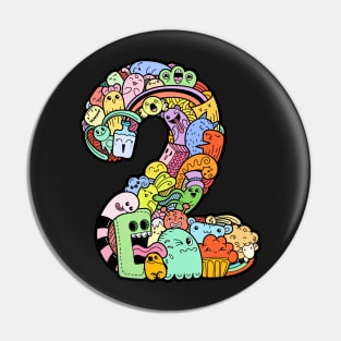 Number 2 two - Funny and Colorful Cute Monster Creatures Pin