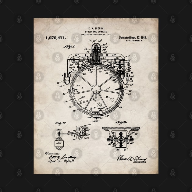 Gyrocompass Patent - Sailor Sailing Boat Lake House Art - Antique by patentpress