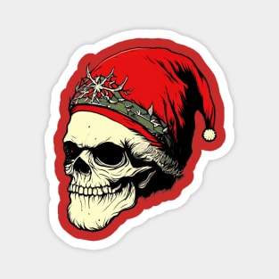 Digital Art of a Skeleton Wearing a Santa Hat and Holding a Christmas Tree Sticker Magnet