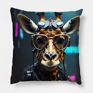 Cyberpunk giraffe with glasses Pillow