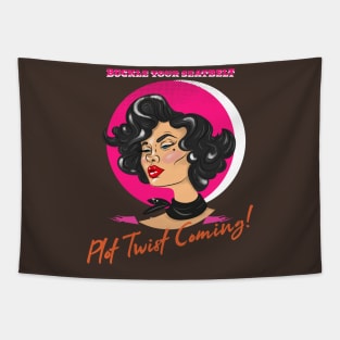 Buckle Your Seatbelt, Plot Twist Coming! (cartoon lady) Tapestry