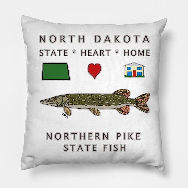 North Dakota - Northern Pike - State, Heart, Home - state symbols Pillow by cfmacomber