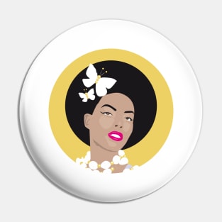 Girl with Butterflies In Her Afro - Yellow Circle Pin