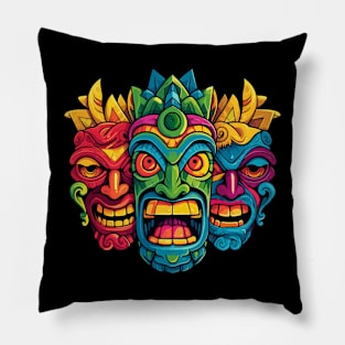 Three Tiki Masks Pillow