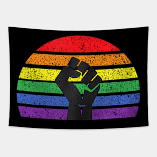 LGBTQ Pride Flag Fist BLM Black Lives Matter  Retro Tapestry