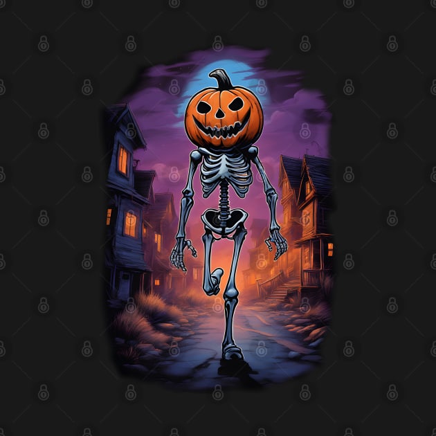 Halloween skeleton with pumpkin head by Ravenglow