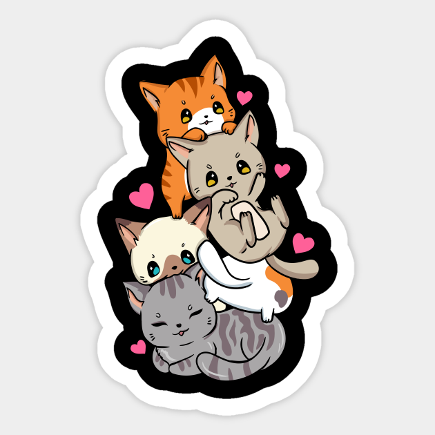 Cats Kitten Cat Stack Meowtain Kawaii Anime Neko - Cats - Sticker ...