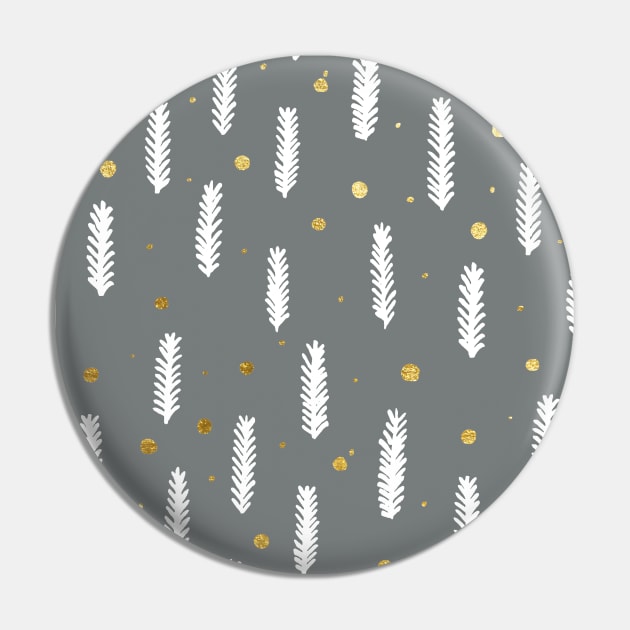 Christmas branches and dots - gray and gold Pin by wackapacka