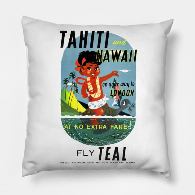 Vintage Travel Poster Tahiti Hawaii Pillow by vintagetreasure