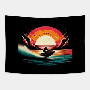 Vintage Jetski Sunset Design Tapestry