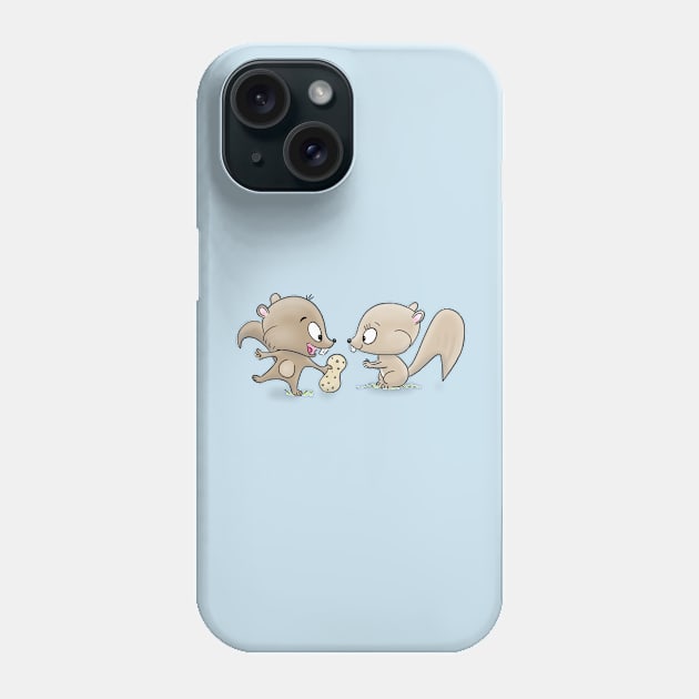 Cute boy and girl cartoon squirrels sharing peanut Phone Case by FrogFactory