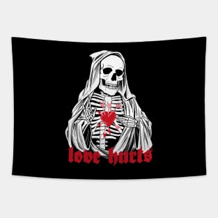 Love Hurts Death is Forever Skull Valentines Tapestry