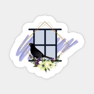 crow on window of flower Magnet