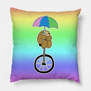 Umbrella Unicycle Sloth Rainbow Ombre Pillow