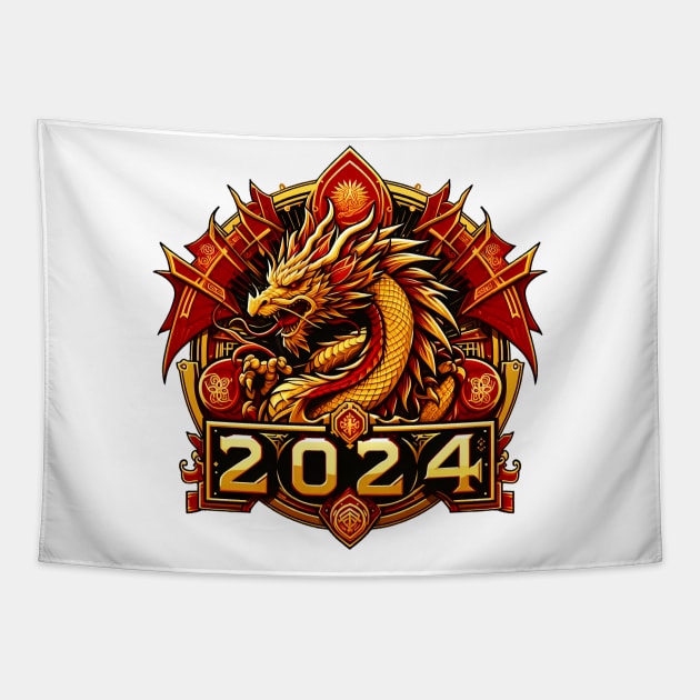 Wooden Gold Red Dragon 2024 No.6 Tapestry by Fortuna Design