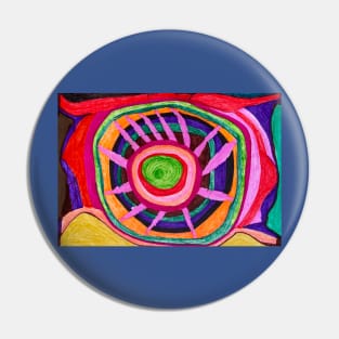 Unique Bright Colourful Viking Shield with Swirling Background Pin