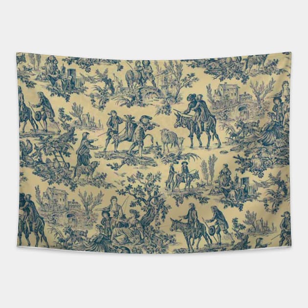 Toile de Jouy - blue and yellow Tapestry by ghjura