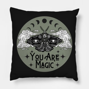 You are Magic Moth Moon Stars Green Pillow