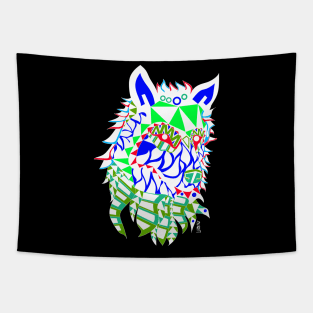 white winter wolf in renegade totem totonac ecopop design art Tapestry