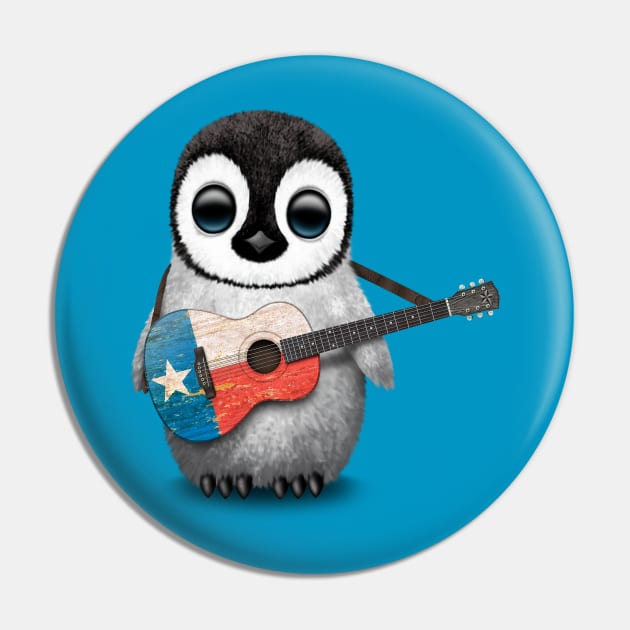 Baby Penguin Playing Texas Flag Guitar Pin by jeffbartels