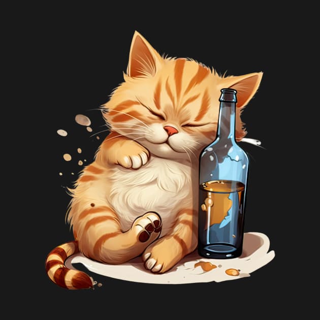 Drunk Cat Snoozing: Cartoon Cute Orange & Blue Drawing by YUED