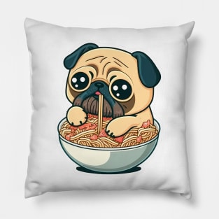 Cute pug eats ramen Pillow