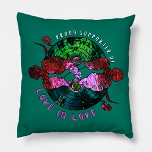 Proud Supporter of Love is Love Rainbows - Space Green & Red Pillow