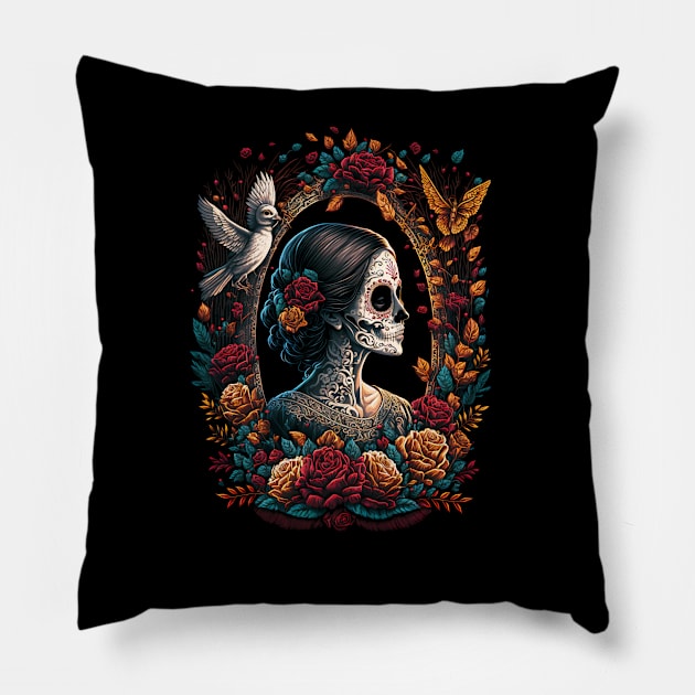 Day Of The Dead 2 Pillow by Bear Face Studios