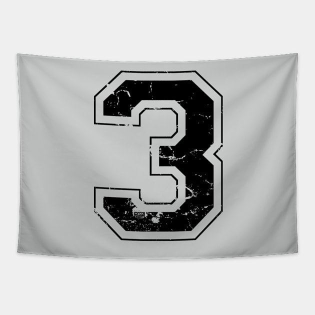 Number 3 Three Black Jersey Sports Athletic Player Tapestry by porcodiseno