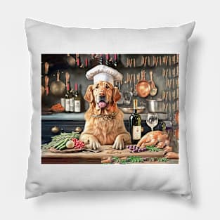 Golden Retriever Dog Chef in the Kitchen Pillow