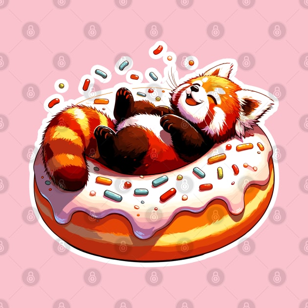 Kawaii Red Panda Chilling on Donut by Half Sugar Boba