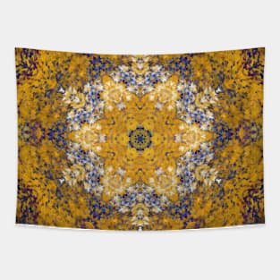 Digital Mandala Yellow Blue and White Tapestry