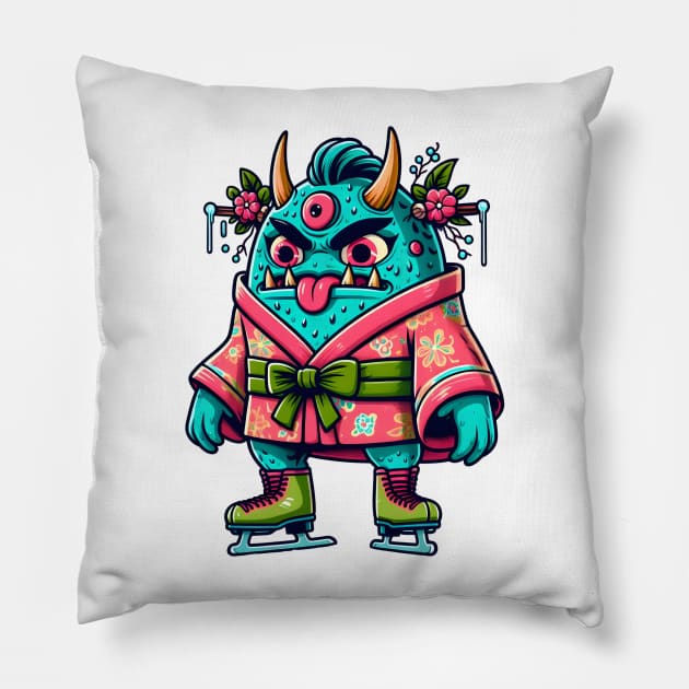 Ice skating monster Pillow by Japanese Fever