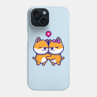 Cute Shiba Inu Couple Hugging Cartoon Phone Case