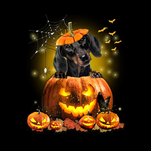 Black Dachshund Spooky Halloween Pumpkin Dog Head by Los Draws