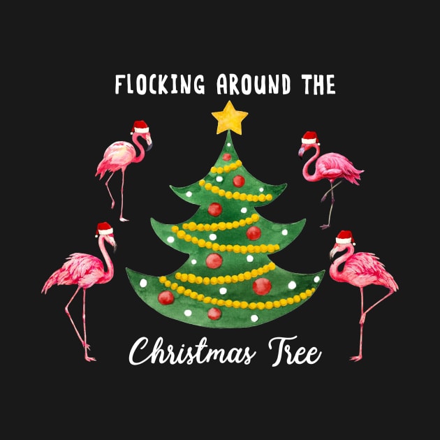 Flamingo Flocking Around Christmas Tree by TeeSky