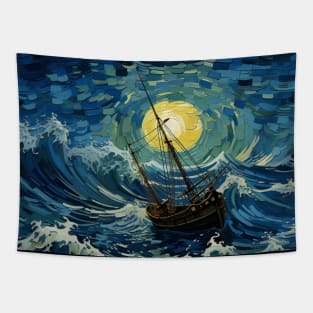 Ship on Storm Sea Tapestry