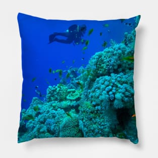 Coral reef and scuba diver Pillow