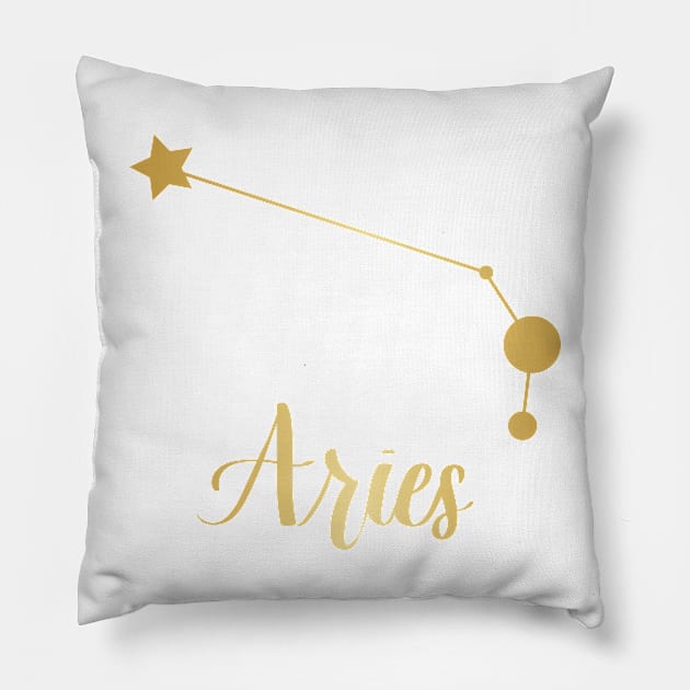 Aries Zodiac Constellation in Gold Pillow by Kelly Gigi