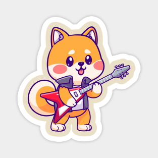 Cute Shiba Inu Playing Electric Guitar Cartoon Magnet