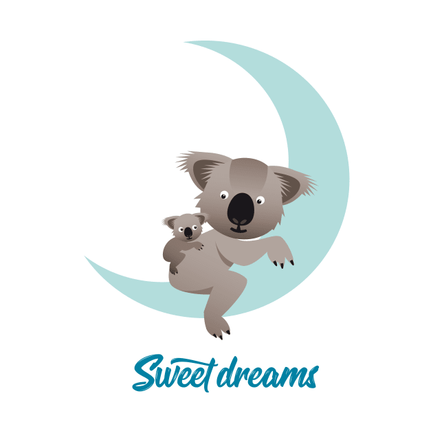 Sweet dreams - Koalas on the moon with typography by Piakolle