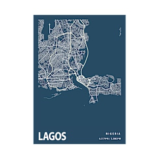 Lagos Blueprint Street Map, Lagos Colour Map Prints T-Shirt