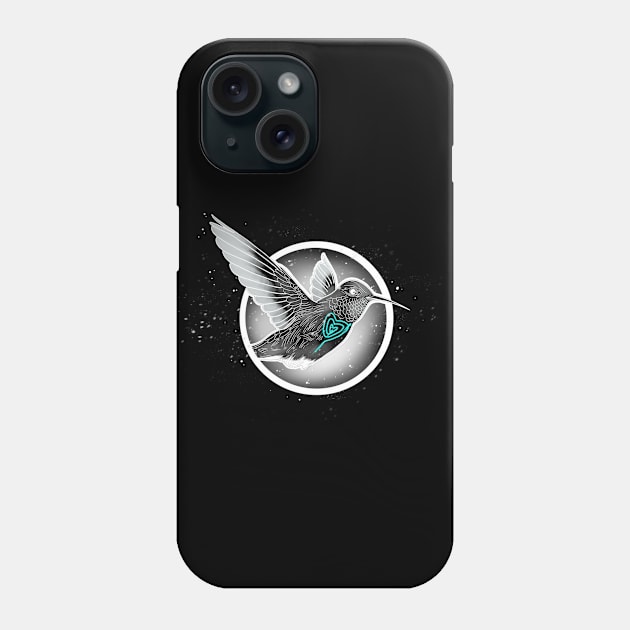 Flying humming bird with blue heart Phone Case by Blacklinesw9