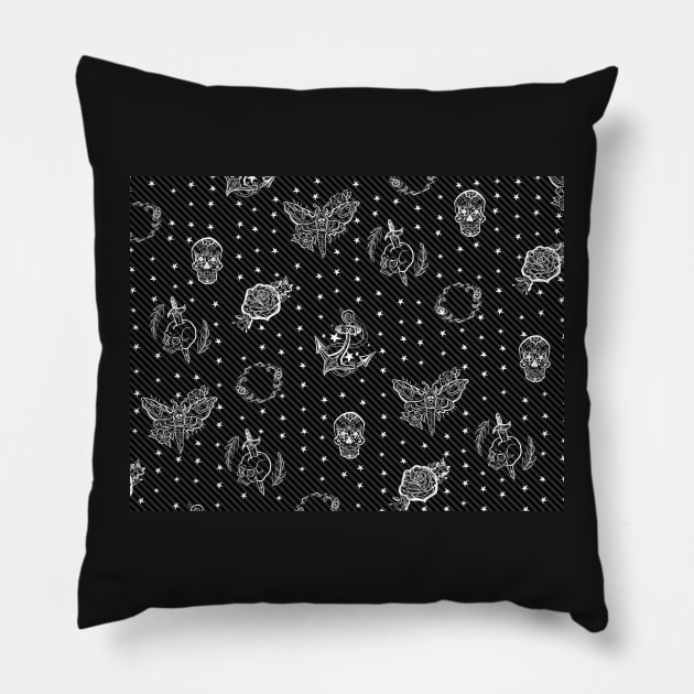 Flash Tattoo Punk Pattern Design Pillow by IrenesGoodies