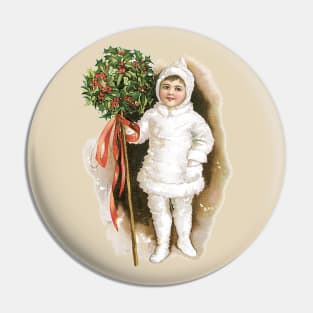 Vintage Victorian Girl with Christmas Holly Pin