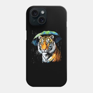 Siberian Tiger Rainy Day With Umbrella Phone Case