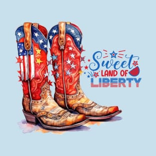 Country Western Cowboy Boots Patriotic Design T-Shirt