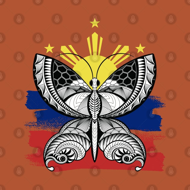 Philippine 3 Star & Sun / Tribal line Art Butterfly by Pirma Pinas