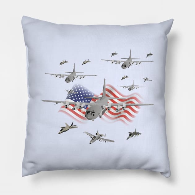 American Air Force Armada AC130 F22 F16 A10 Pillow by NorseTech