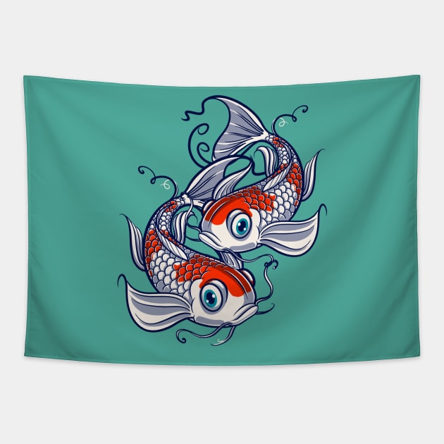 Kohaku Koi Fish Lover Yin-Yang Gift Tapestry by teeleoshirts